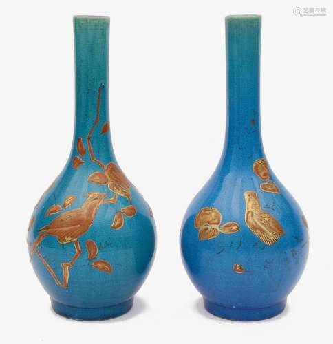 A pair of Japanese Kyoto Meiji Period Awaji pottery monochro...