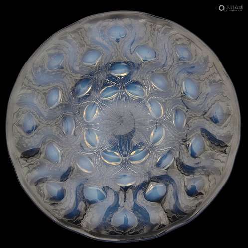 A RenŽ Lalique Bulbes No2. design opalescent glass plate