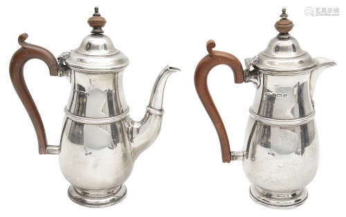 A George V two piece silver cafe au lait set,