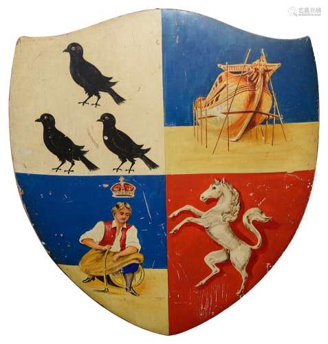 Deptford coat of arms painted armorial wooden wall plaque