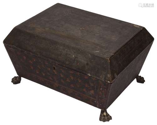 A Regency gilt decorated black lacquer sarcophagus shaped wo...