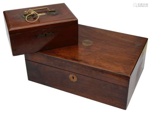 An early 19th c. rosewood work box and a late 19th c. teak c...