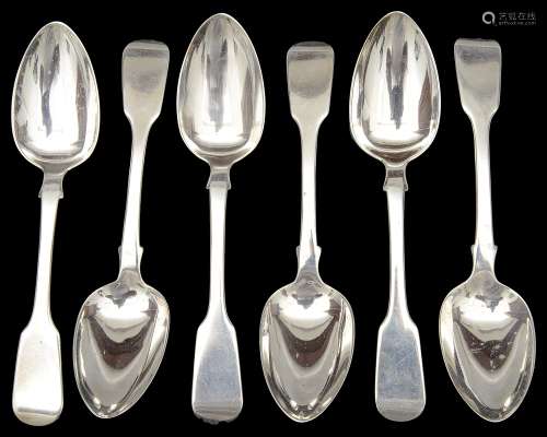 A set of six George IV fiddle pattern dessert spoons