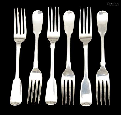 A set of six George IV fiddle pattern table forks