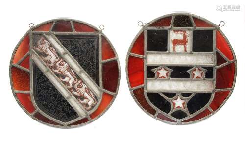 Two armorial leaded stained glass roundels c.1900