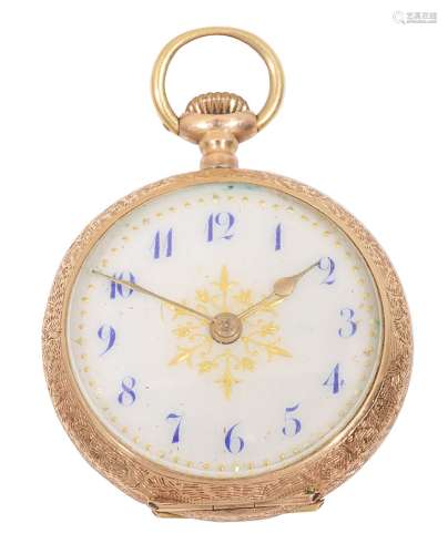 A Continental 14K gold enamel fob watch