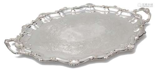 A late Victorian large silver twin handled tray