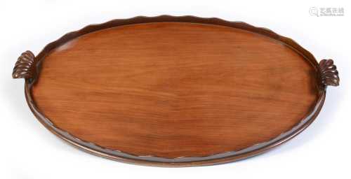 20th Century mahogany tray with earlier handles
