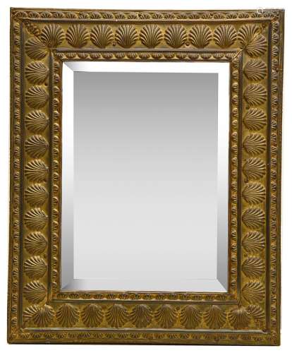 An early 20th century brass framed wall mirror,