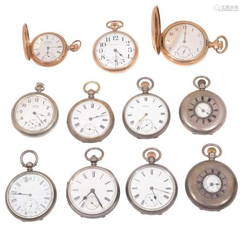A collection of silver and gold plated pocket watches