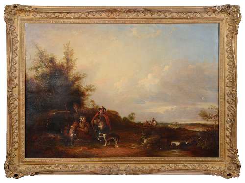 Follower of William Shayer (Brit., 1787-1879) Landscape, oil...