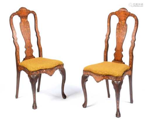 A pair of 18th Century Dutch marquetry dining chairs