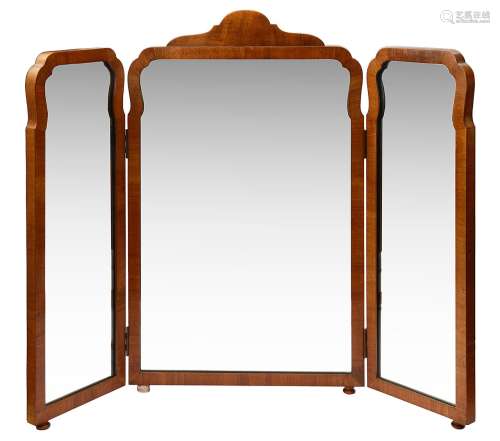 Two early 20th c. Queen Anne style walnut triptych dressing ...