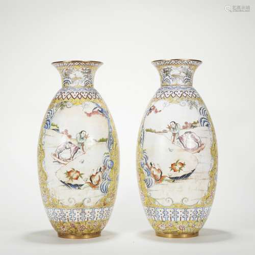 A pair of enamel 'figure' vase