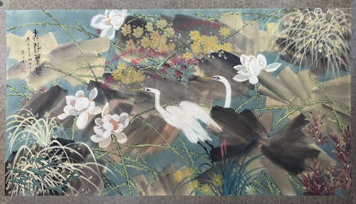 A Huang yongyu's flowers and birds painting(without frame)