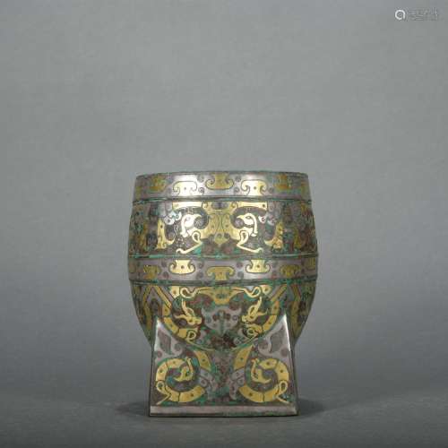 A bronze winecup ware with gold and silver