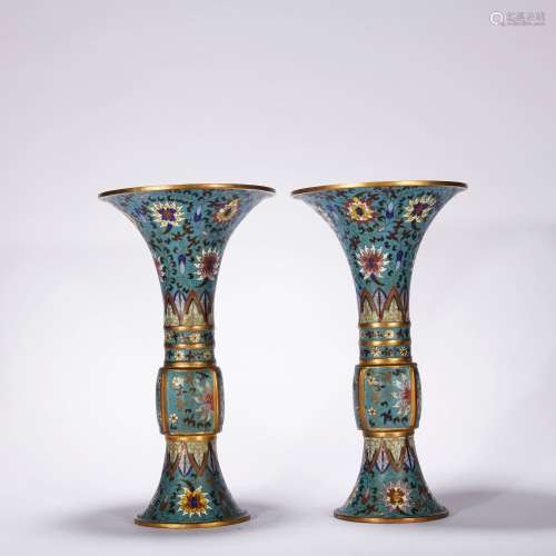A pair of Cloisonne enamel 'flowers' vase