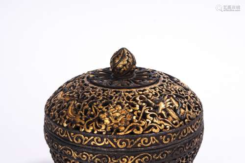 Rare Tibetan Iron Gold Inlaid Ritual Bowl and Cover