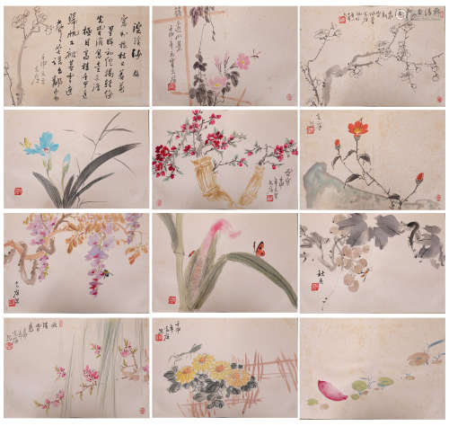 芮光庭花卉小品12开（lot073-085为同一藏家藏）纸本册页