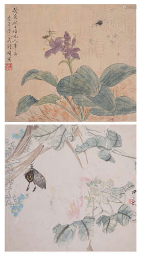 沙山春、吴淑娟花卉2开（lot100-125为同一藏家藏）纸本、绢本镜片