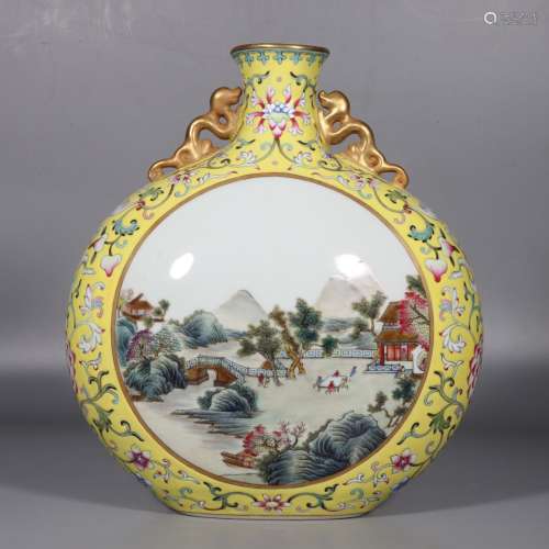 chinese yellow-ground porcelain moonflask