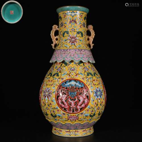 chinese yellow-ground porcelain revolving vase