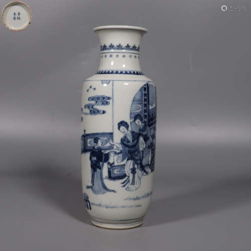 chinese blue and white porcelain rouleau vase