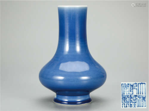 蓝釉荸荠瓶 早期购于英国