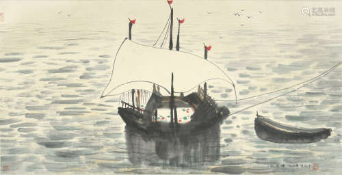 吴冠中款  一帆风顺  镜片 早期购于北京拍卖公司