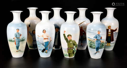 文革题材  粉彩人物瓶  一组8件 早期购于新加坡