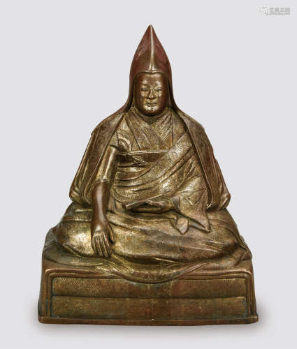 藏传银鎏金宗喀巴像  甘肃佛学资深藏家提供