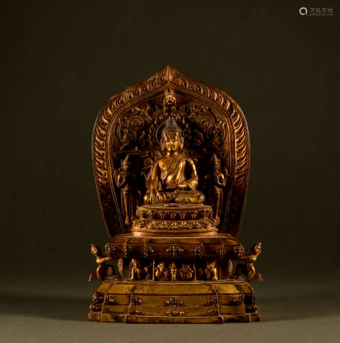 13th century - bronze gilt seated statue of Sakyamuni Buddha