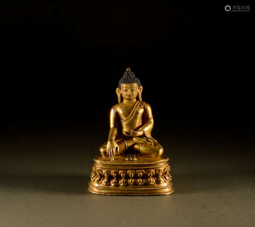 15th century - Tibetan gilt seated Buddha Sakyamuni