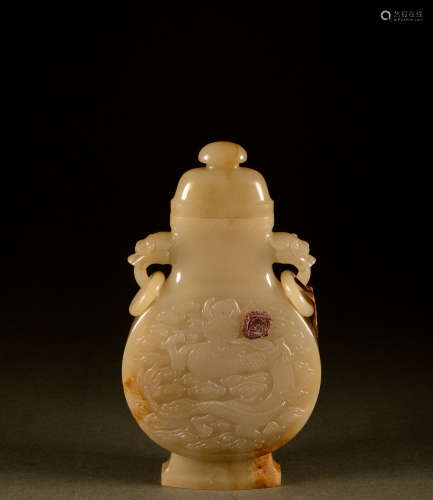 Ming Dynasty - Hetian Jade Dragon ear vase