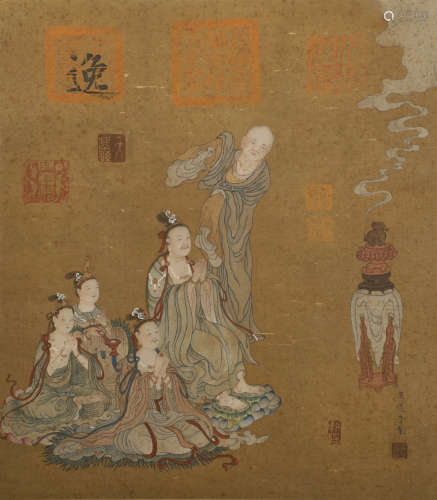 Tang Dynasty - Wu Daozi immortal picture silk scroll
