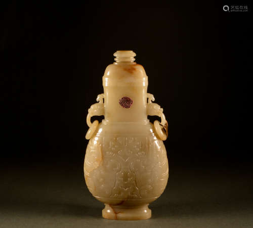 Qing Dynasty - Hetian jade beast ear vase