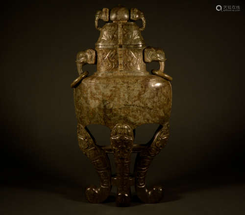 Western Zhou Dynasty - Hetian jade elephant ear high foot tr...