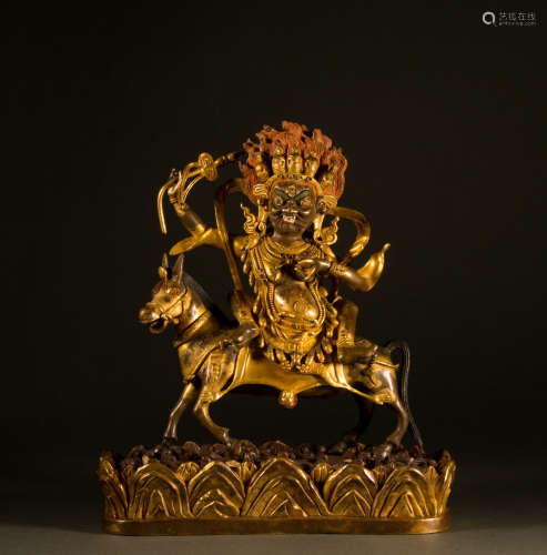 Ming Dynasty - bronze gilt auspicious tianmu statue