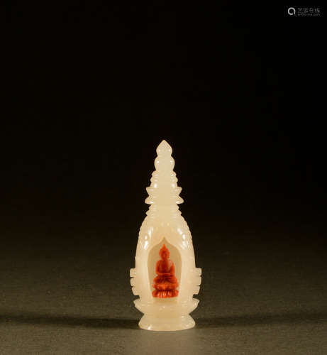 Qing Dynasty - Hetian jade coral Buddha carrying Buddha