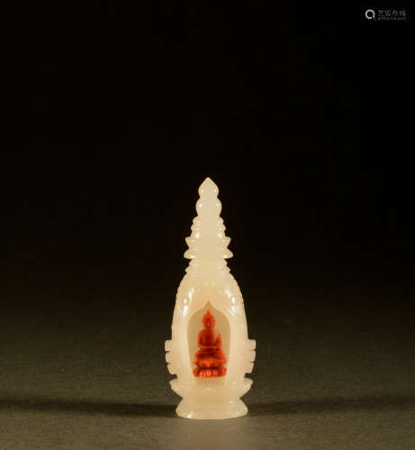 Qing Dynasty - Hetian jade coral Buddha carrying Buddha
