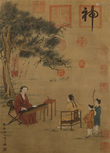 Vertical scroll of Li Gonglin caressing the qin in Song Dyna...