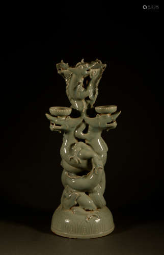 Tang Dynasty - celadon dragon candlestick
