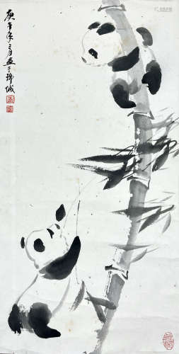 王晓庄 熊猫 纸本立轴