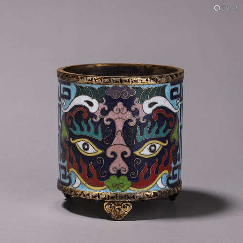 A beast face patterned cloisonne censer