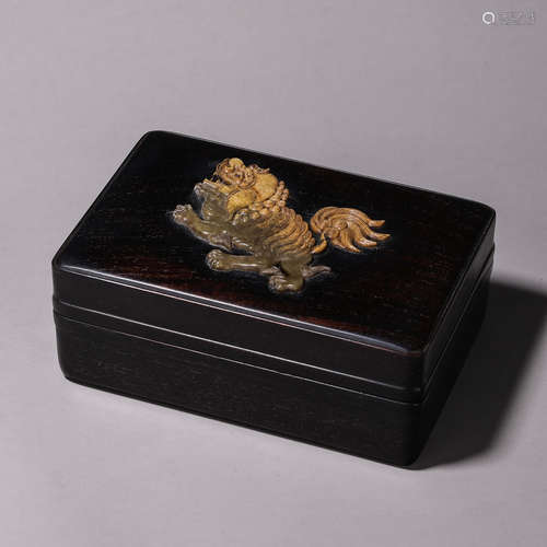 A Shoushan stone-inlaid qilin red sandalwood box