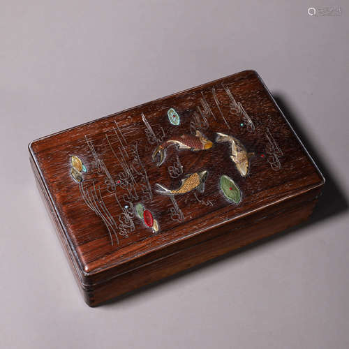 A fragrant rosewood gem-inlaid box