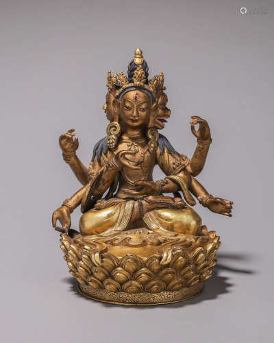 A gilding copper Marici buddha statue