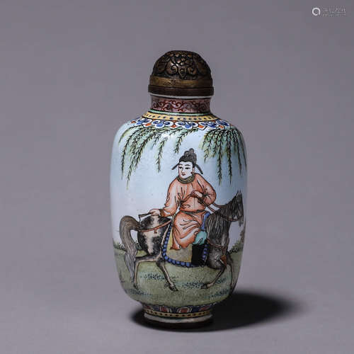 A copper enamel figure patterned snuff bottle