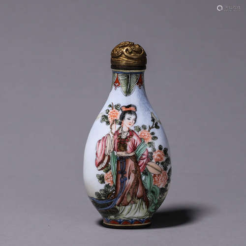 A copper enamel figure patterned snuff bottle