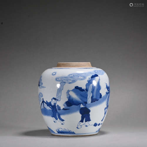 A blue and white 'figure' jar